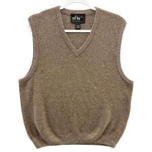 America's Alpaca Sweater Vest Mens Large Brown Baby Alpaca Cotton V Neck Knit